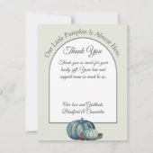 Pompoen Baby shower Lichtgrijze Blauwe Waterverf Bedankkaart (Achterkant)