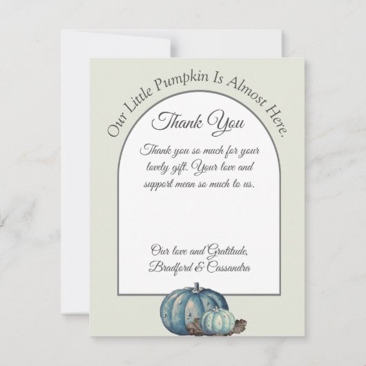 Pompoen Baby shower Lichtgrijze Blauwe Waterverf Bedankkaart (Achterkant)