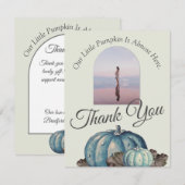 Pompoen Baby shower Lichtgrijze Blauwe Waterverf Bedankkaart (Voorkant / Achterkant)