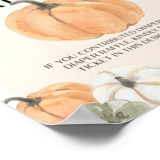 Pompoen Baby shower Luier Raffle Sign Poster (Hoek)