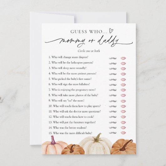 Pompoen Baby shower Mama of Daddy Game Kaart (Voorkant)