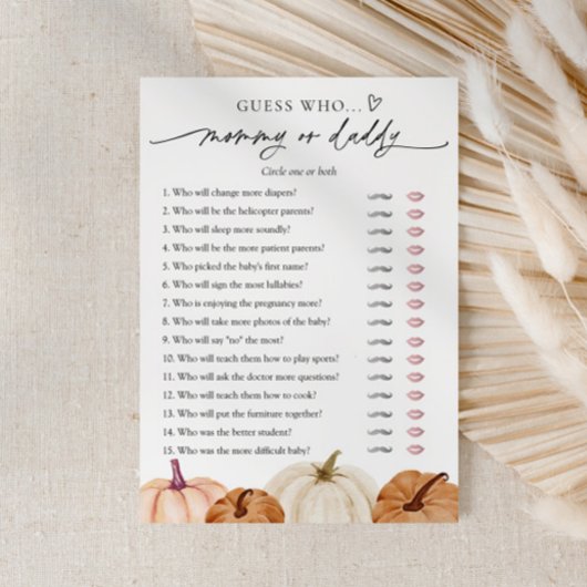 Pompoen Baby shower Mama of Daddy Game Kaart