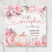 Pompoen Baby shower Meisje Roze Bloemen Herfst Her Bedankjes Labels (Voorkant)