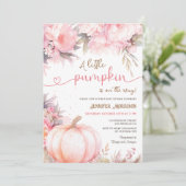 Pompoen Baby shower Meisje Roze Bloemen Herfst Her Kaart (Staand voorkant)