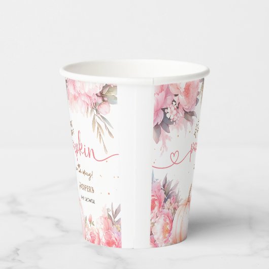 Pompoen Baby shower Meisje Roze Bloemen Herfst Her Papieren Bekers (Rechts)