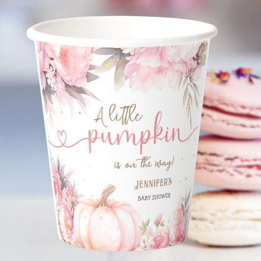 Pompoen Baby shower Meisje Roze Bloemen Herfst Her Papieren Bekers