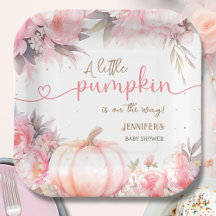 Pompoen Baby shower Meisje Roze Bloemen Herfst Her