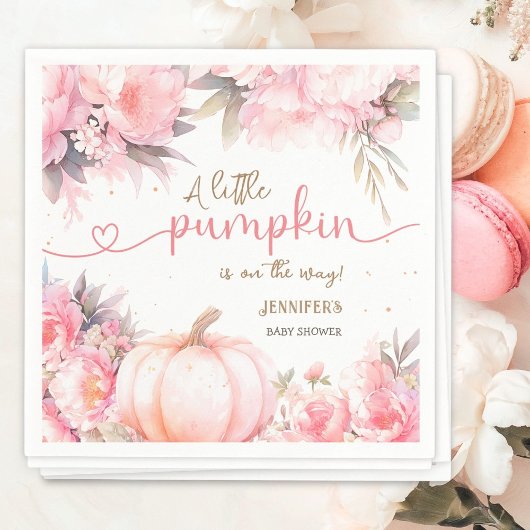 Pompoen Baby shower Meisje Roze Bloemen Herfst Pap Servet