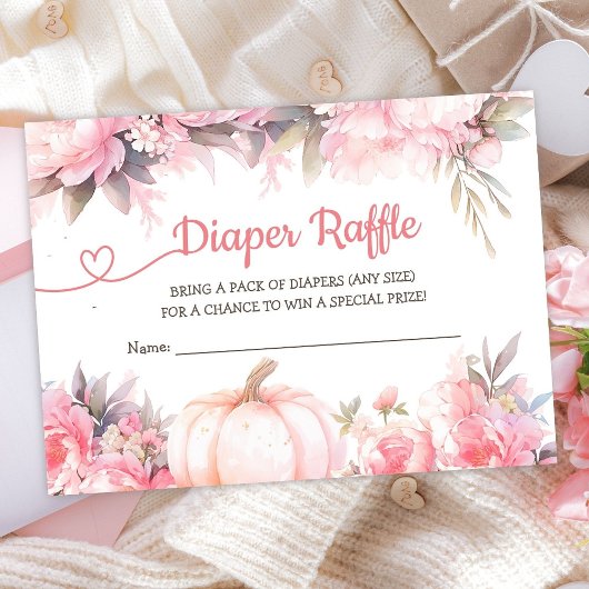 Pompoen Baby shower Meisje Roze Herfst Luier Raffl Informatiekaartje