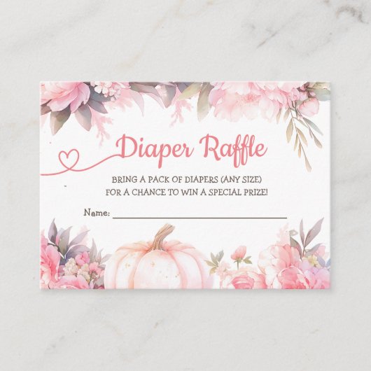 Pompoen Baby shower Meisje Roze Herfst Luier Raffl Informatiekaartje (Voorkant)