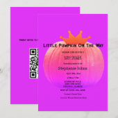 Pompoen Baby shower Meisjes Roze Paarse QR Code Kaart (Voorkant / Achterkant)