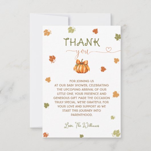 Pompoen Baby shower Neutral Schattige Dank u Bedankkaart (Voorkant)