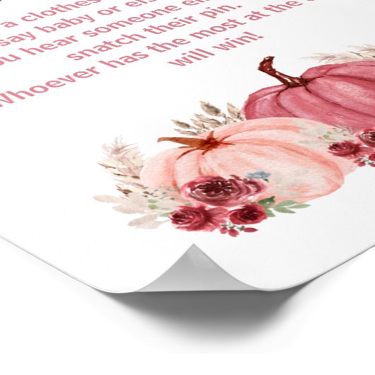 Pompoen Baby shower niet zeggen Baby spel teken Poster (Hoek)