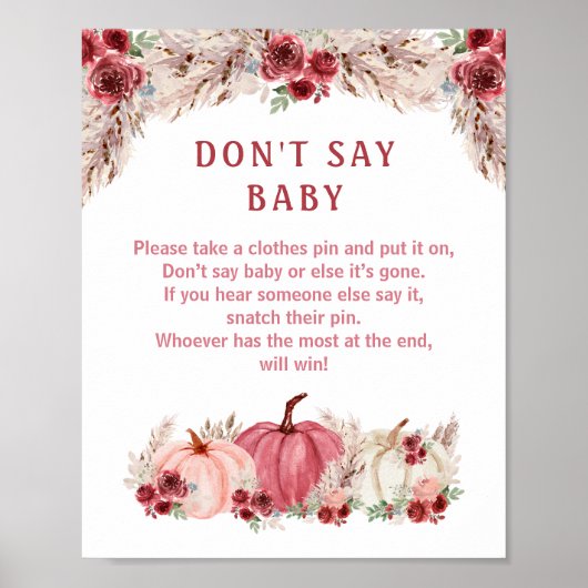 Pompoen Baby shower niet zeggen Baby spel teken Poster (Voorkant)