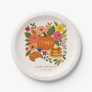 Pompoen Baby Shower Papieren Bord, Herfst Bloemen Bordje
