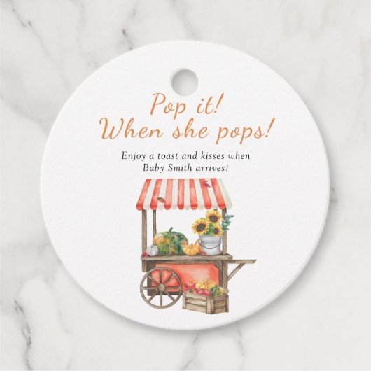 Pompoen baby shower - Pop het als ze poppen Bedankjes Labels (Voorkant)