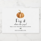 Pompoen Baby shower Pop het als ze Poppen Sparkling Wijnetiket (Enkel label)