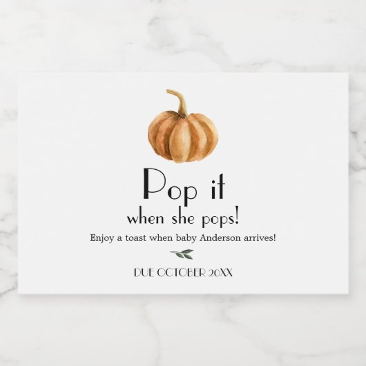 Pompoen Baby shower Pop het als ze Poppen Sparkling Wijnetiket (Enkel label)