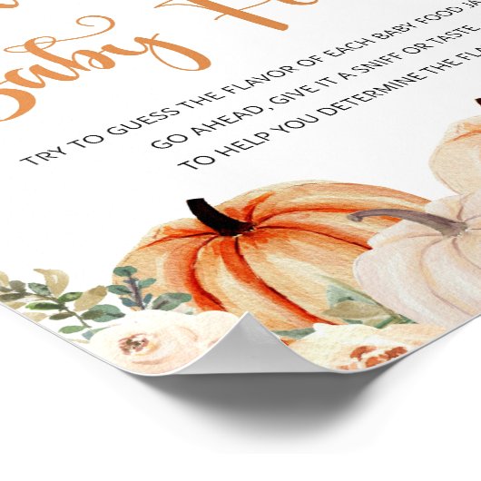 Pompoen Baby shower Raad het Baby-voedselteken Poster (Hoek)