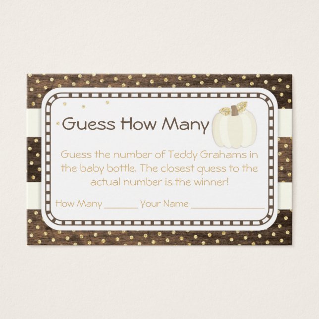 Pompoen Baby shower Raad hoeveel, Hout & Ivoor Visitekaartjes (Voorkant)