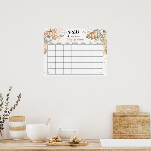 Pompoen Baby Shower Raad Verwachte Datum Kalender Poster (Keuken)