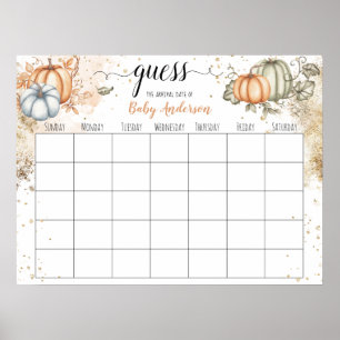 Pompoen Baby Shower Raad Verwachte Datum Kalender  Poster