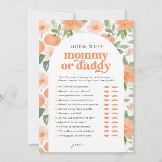 Pompoen Baby shower Raad wie mama of papa Kaart (Voorkant)