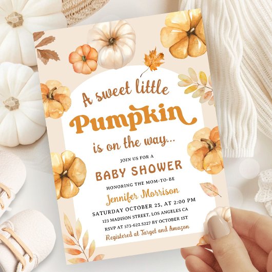 Pompoen Baby shower Retro Herfst Geslachtsneutraal Kaart