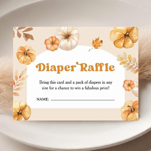 Pompoen Baby shower Retro Herfst Luier Raffle Informatiekaartje