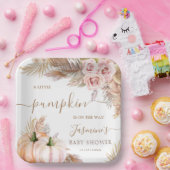 Pompoen Baby shower Roze Meisje Bloemen Herfst Her Papieren Bordje (Feest)