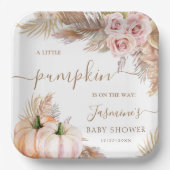 Pompoen Baby shower Roze Meisje Bloemen Herfst Her Papieren Bordje (Voorkant)
