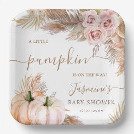 Pompoen Baby shower Roze Meisje Bloemen Herfst Her Papieren Bordje