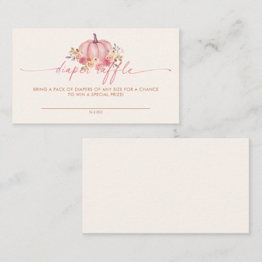 Pompoen Baby shower Roze Meisje Luier Raffle Informatiekaartje (Voorkant / Achterkant)