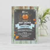 Pompoen baby shower rustiek houten krijtbord kaart (Staand voorkant)