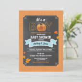 Pompoen baby shower rustieke burlap krijtbord kaart (Staand voorkant)