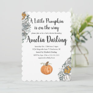Pompoen Baby Shower Scallop Rand Uitnodiging