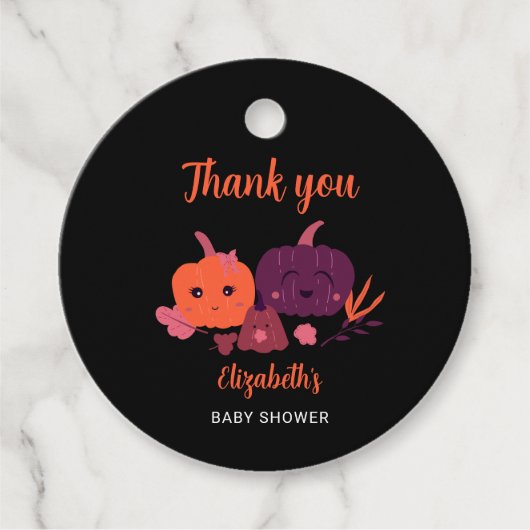 Pompoen Baby shower Schattige Black Halloween Bedankjes Labels (Voorkant)