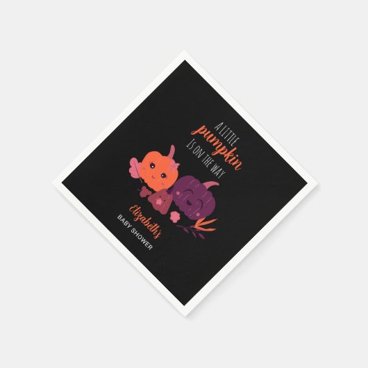 Pompoen Baby shower Schattige Zwart Paarse Modern Servet (Hoek)