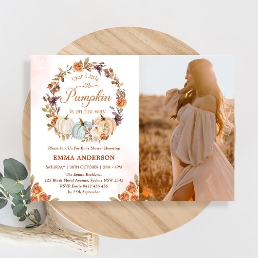 Pompoen Baby shower Sinaasappel Bloemen Feestuitno Kaart