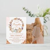 Pompoen Baby shower Sinaasappel Bloemen Feestuitno Kaart (Staand voorkant)