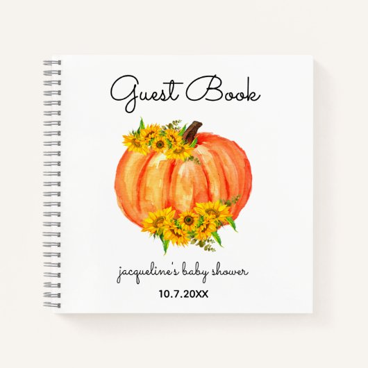 Pompoen Baby shower Sinaasappel Wit Gastenboek Notitieboek (Voorkant)