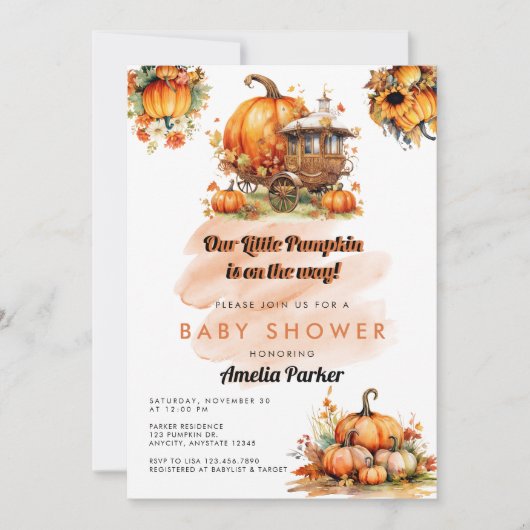Pompoen baby shower uitnodiging (Voorkant)