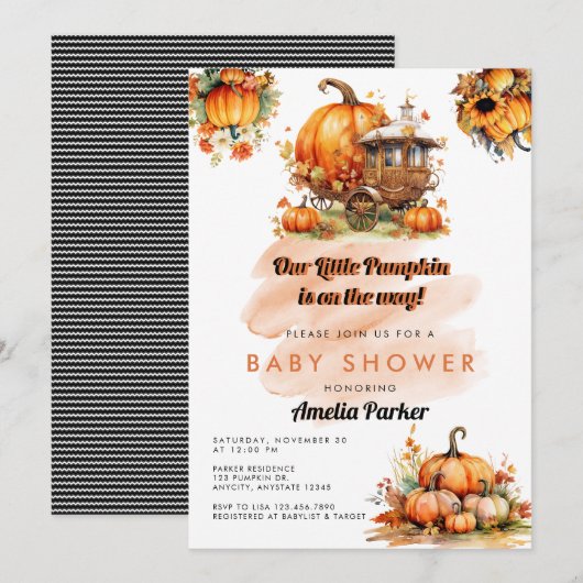 Pompoen Baby shower uitnodiging (Voorkant / Achterkant)