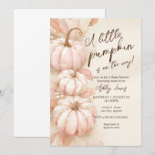 Pompoen baby shower uitnodiging, blush roze pompoe kaart (Voorkant / Achterkant)