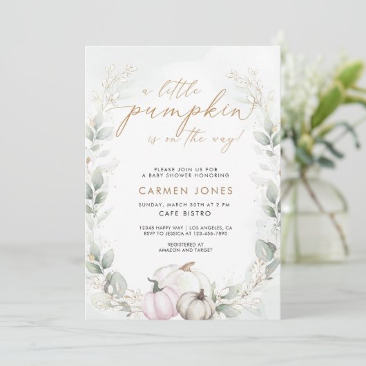 Pompoen Baby shower Uitnodiging Herfst Herfst Bloe (Staand voorkant)