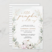 Pompoen Baby shower Uitnodiging Herfst Herfst Bloe (Voorkant / Achterkant)