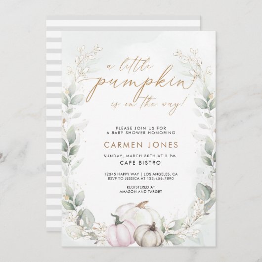 Pompoen Baby shower Uitnodiging Herfst Herfst Bloe (Voorkant / Achterkant)
