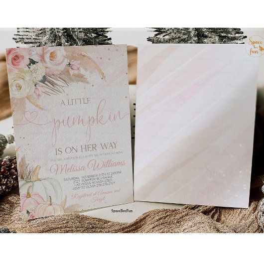 Pompoen Baby shower Uitnodiging Meisje, Boho Pampa