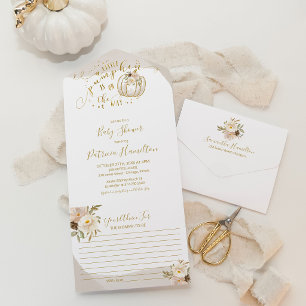 Pompoen Baby Shower Uitnodiging met Advieskaart