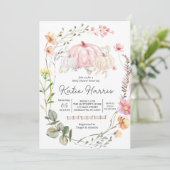 Pompoen Baby shower Uitnodiging, roze Pompoen uitn Kaart (Staand voorkant)